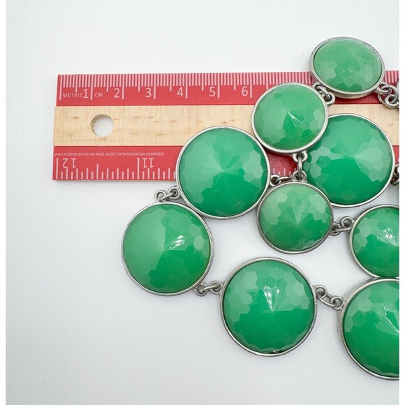 Bold Green Bubble Statement Necklace Silver Tone Faceted Resin Circles Modern - Picture 9 of 10